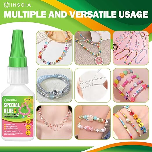 Bracelet Jewelry Glue for Elastic String, 20g Clear Elastic Knot Fixing Drip Adhesive for Bracelet String, Clay Beads, Rhinestones, Jewelry Making Kit ??Waterproof, Flexible, Non-Toxic Craft Glue