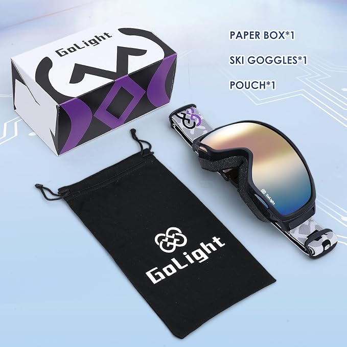 GoLight OTG Anti-Fog Ski Goggles for Men Women ??Spherical REVO Lens, UV400, Breathable TPU Frame, Adjustable Non-Slip Strap