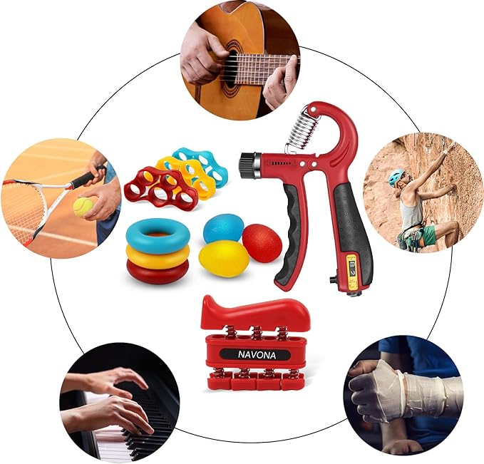 11PCS Grip Strength Trainer Kits, Hand Gripper Strengthener, Forearm Strengthener, Finger Strengthener, Finger Exerciser, Hand Exerciser, Stress Relief Ball, Grip Ring, for Muscle Building, Recover Hand Injury