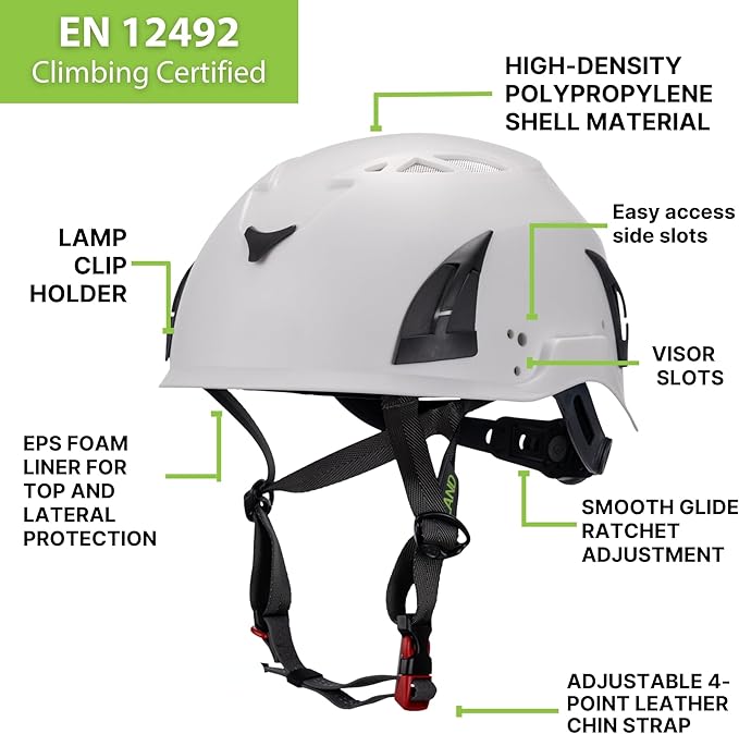 Land Helmets ClimbPro Safety Helmet for Rock Climbing – Lightweight & Durable Hard Shell with Adjustable Chin Strap and Accessory Slots – Ideal for Indoor & Outdoor Adventure