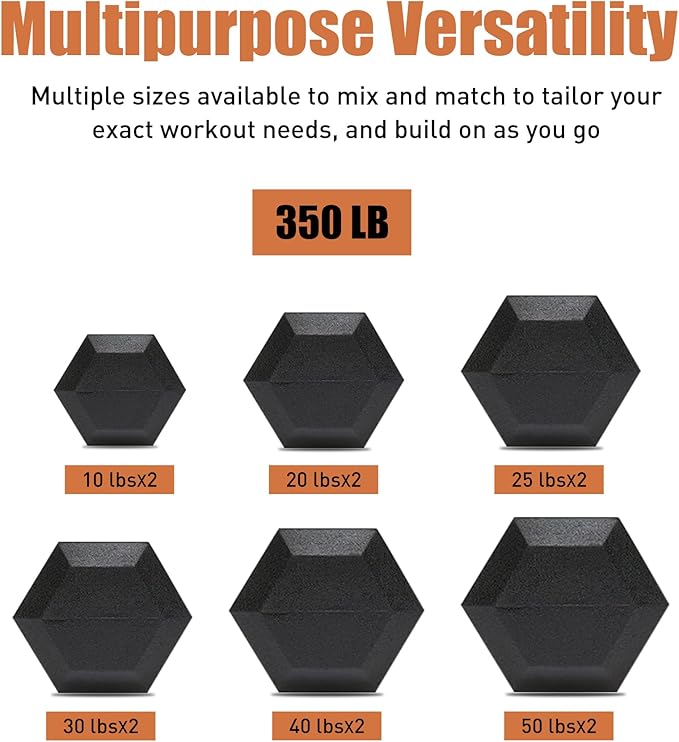 Ritafer 350-550 lbs Hex Weight Dumbbell Set with Rack 5-50 lbs Hand Weights for Strength Training for Home Gyms Rubber Iron Coated Dumbbells Exercise & Fitness Equipment to Training Strength Muscle