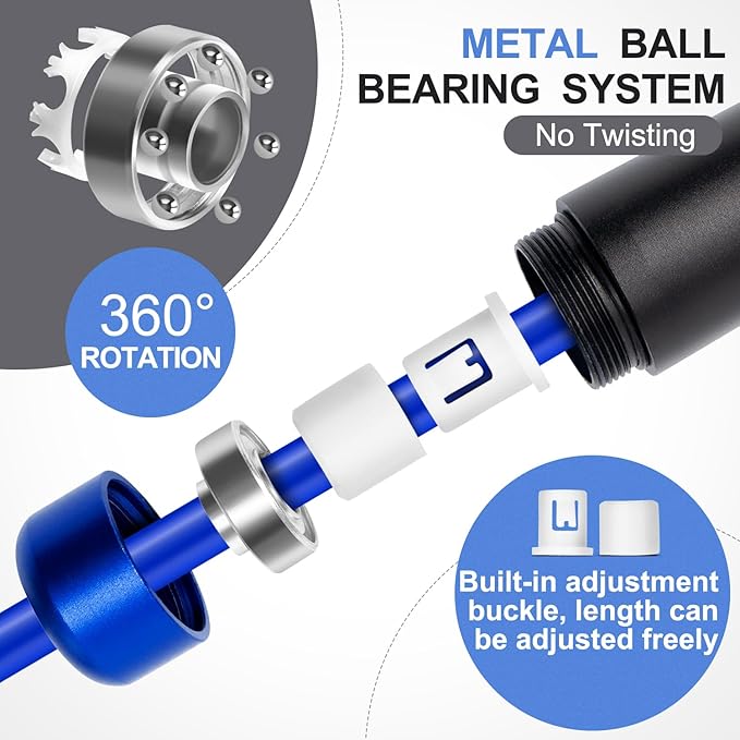 1LB Weighted Jump Ropes for fitness Women Men, Aluminum Handles for MMA, Boxing, CrossFit, Weight-loss Workouts, Tangle-Free Ball Bearing Rapid Speed Skipping Jump Rope with Adjustable 9mm Cotton & PVC Cord