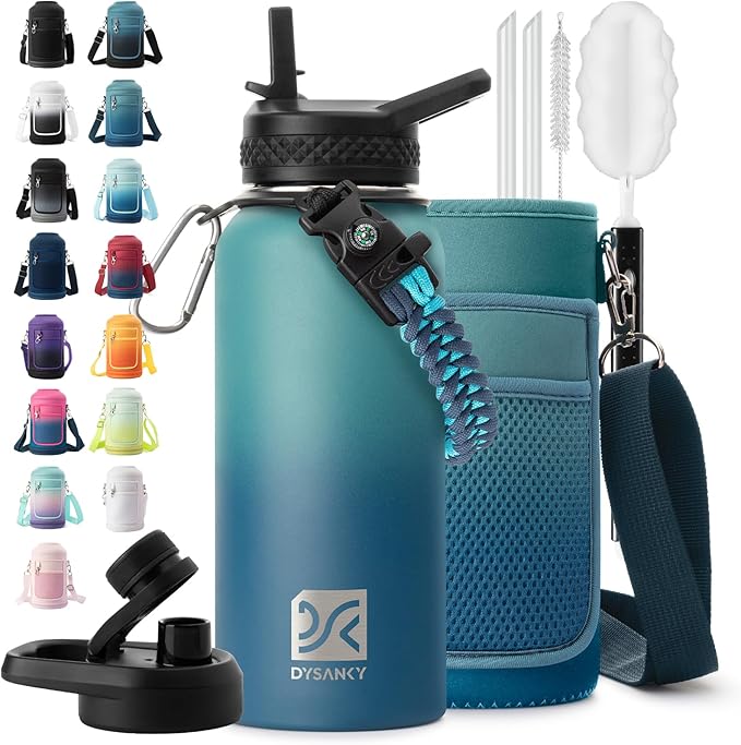 Insulated Water Bottle | Thickened Stainless Steel Vacuum Metal | Portable Sports Water Jug for Gym and Hiking with Straw, Carrier Bag, Handle Strap | BPA-Free 32 oz