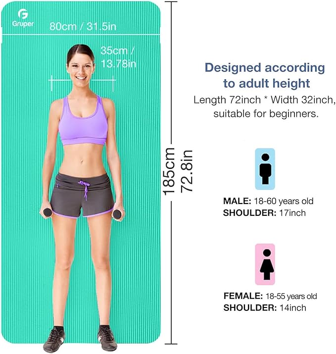 Thick Yoga Mat Non Slip, Large Size 72" L x 32" W x 0.6" TH, Premium Exercise & Fitness Mat with Carrying Strap and Bag, Workout Mats for Home