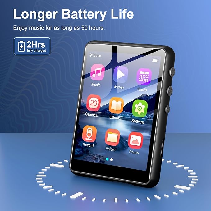 128GB MP3 Player with Bluetooth 5.3 Black, SWOFY M4 Music Player with 2.4" Touch Screen, HD Speaker FM Radio, Recording Support up 128GB