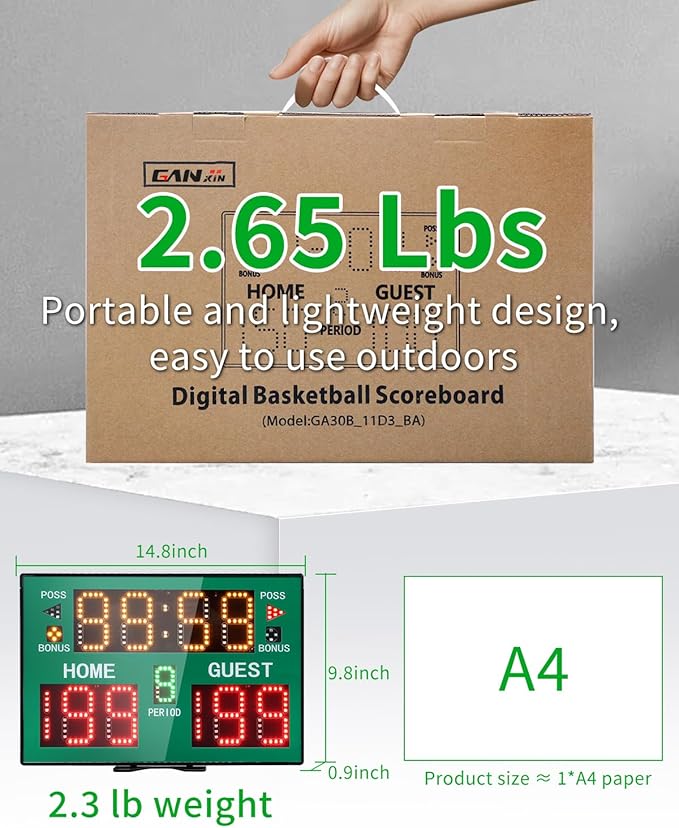 Basketball Digital Scoreboard with Remote,Battery Powered Portable Tabletop Electronic Scoreboard with 75dB Buzzer,Countdown Timer & Score for Games