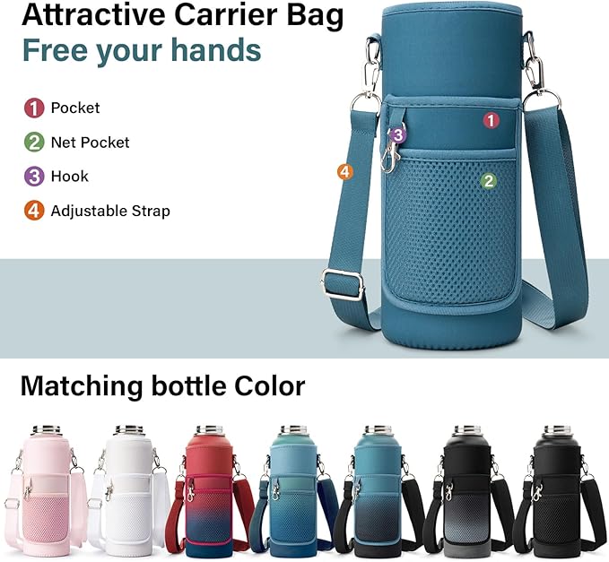 Insulated Water Bottle | Thickened Stainless Steel Vacuum Metal | Portable Sports Water Jug for Gym and Hiking with Straw, Carrier Bag, Handle Strap | BPA-Free 40 oz