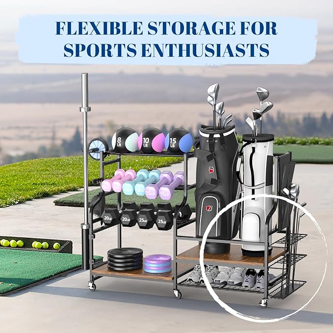 Mythinglogic Dumbbell Rack for Home Gym, Weight Rack for Dumbbells, Multifunctional Yoga Mat Holder for Barbell plates and Kettlebells, Home Gym Storage Rack with Casters