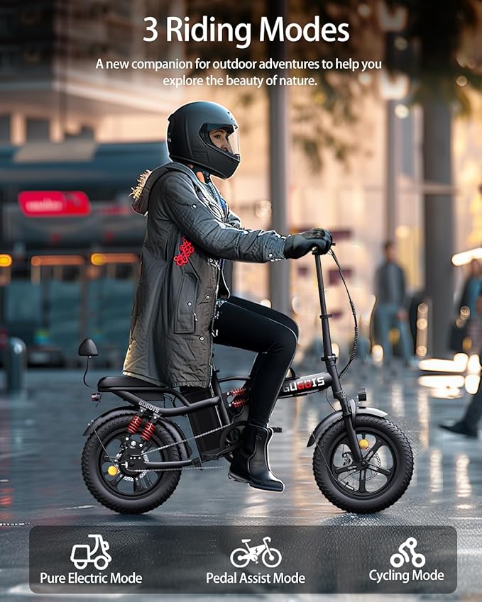 2 Seater Electric Bike for Adults,Mini Bike 500/750 Motor,28MPH,48V/15AH Removable Battery,25-30Miles 16" Fat Tire Commuter Ebike,Full Suspension Foldable Electric Bicycles for Adults Teens