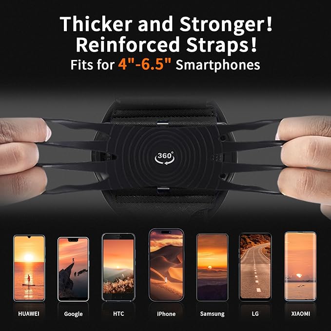 Armband Phone Holder 360° Rotation & Detachable, Compatible with iPhone 15/14/13/12/Pro/Pro ect., for Samsung, and More Fits 4''-6.5'' Phones Ideal for Walking Running