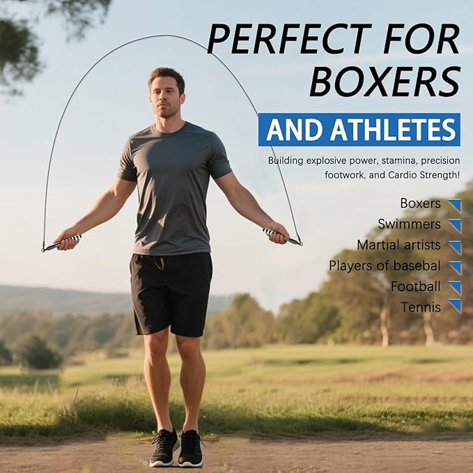 Speed Jump Rope with Weights - Interchangeable 2mm & 5mm Dual Cables Fast-Clip System for CrossFit, Double Unders, HIIT - Adjustable 9.8-10ft Speed Rope for Men/Women/Kids Home Gym