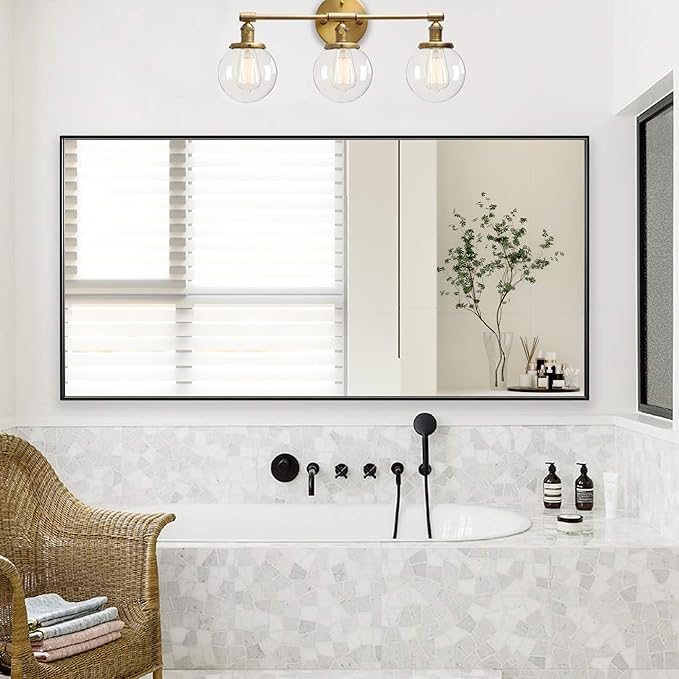 20x40 Inch Black Bathroom Mirror for Wall, Aluminum Frame Rectangle Rectangular Vanity Mirror, Modern Large for Bedroom, Living Room, Horizontal or Vertical