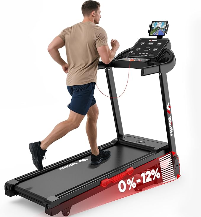 Treadmills for Home, Folding Treadmill with Auto Incline, 300 LBS Capacity, 8MPH or 10MPH Max Speed, Double Deck Shock-Absorbing Running Machine with Bluetooth, App, 64 Programs, Pulse Monitor