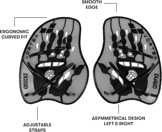 Arena Unisex Adult Vortex Evolution Swimming Hand Paddles for Women and Men Adjustable Straps Curved Design