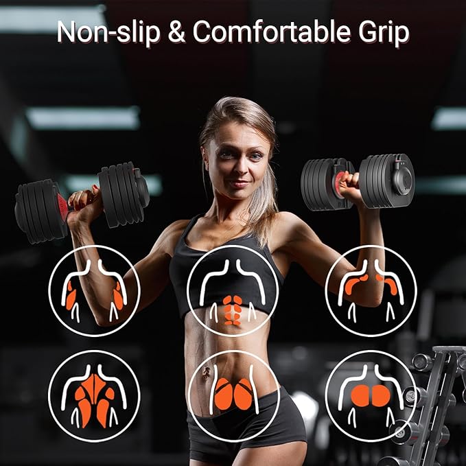 Adjustable Dumbbells 25/52.5 lbs, 9/15 in - Adjustable Weight Dumbbell Set for Full Body Exercise Training Fitness Workout in Home Gym