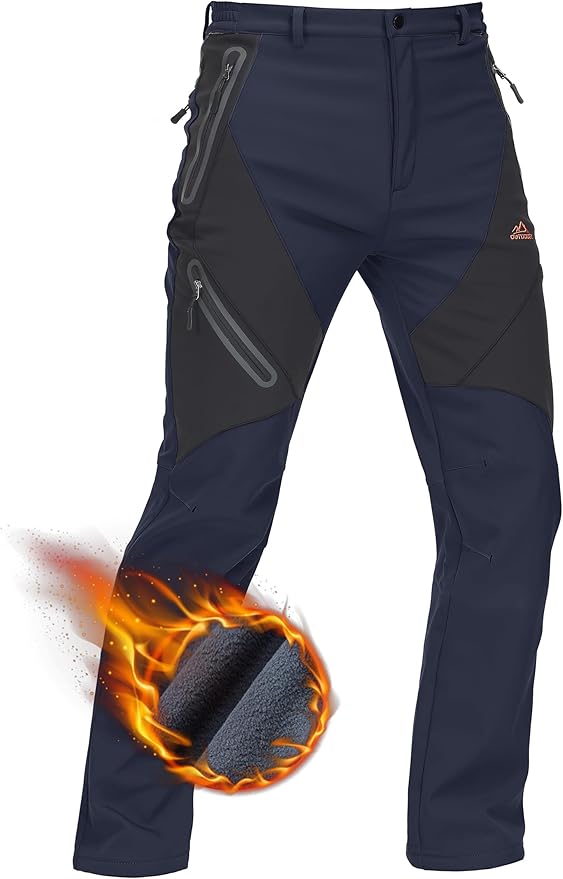 TACVASEN Men's Skiing Snow Pants Fleece Lined Waterproof Winter Insulated Hiking Pant for Outdoor Work Hunting Cargo
