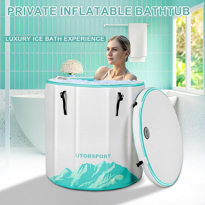 Inflatable Ice Bath Tub Cold Plunge Pod for Athletes Recovery BathTub with Lid, Water Chiller Compatible - Outdoor & Indoor, Circle L -126 Gallons/Outside Size 36"x36"x39" Mint Green
