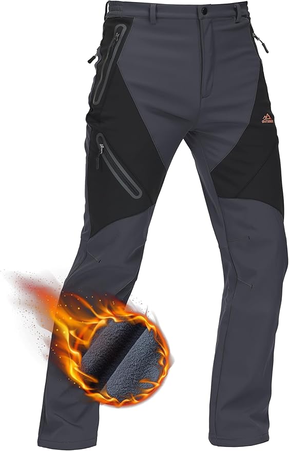 TACVASEN Men's Skiing Snow Pants Fleece Lined Waterproof Winter Insulated Hiking Pant for Outdoor Work Hunting Cargo