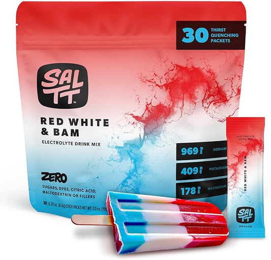 Keto Chow SALTT Electrolytes Powder Packets, Red White & Bam (30 Hydration Packets) - Magnesium, Potassium, Sodium, Trace Minerals - Vegan, Sugar Free, Gluten Free - Travel Essentials - Made in USA