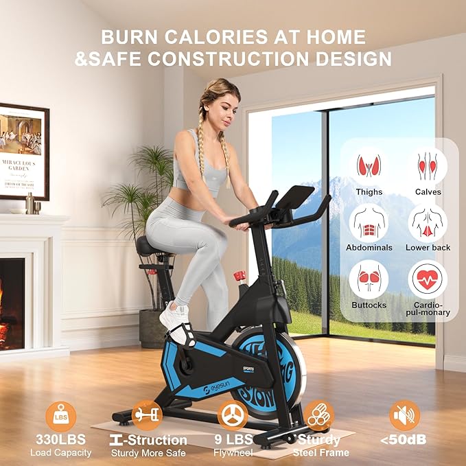 Exercise Bikes for Home,Indoor Cycling Bike with Adjustable Magnetic,Brake Pad Resistance Silent Belt Drive,330lbs Weight Capacity &Upgraded Version Seat for Home Cardio&Weight Loss