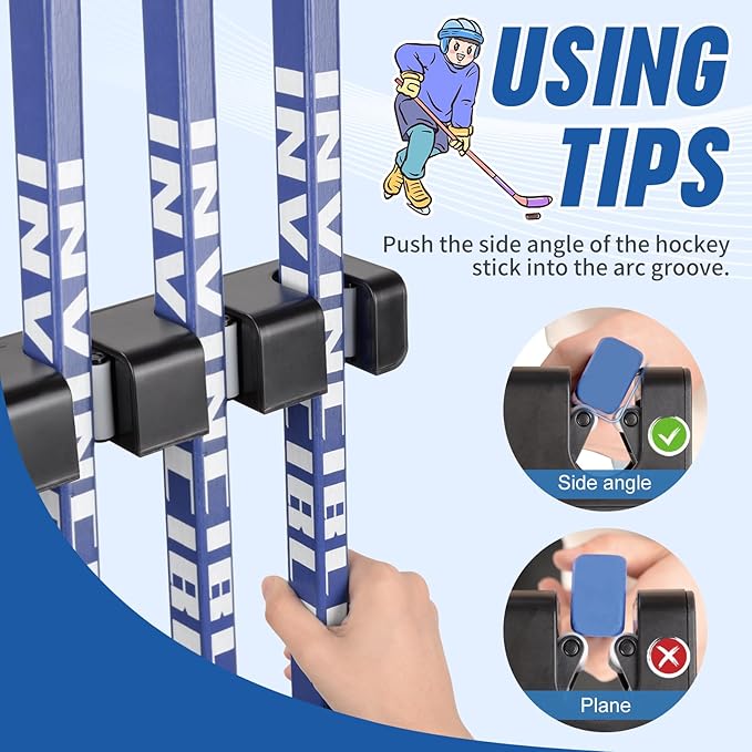 Hikeen Hockey Stick Wall Mount, Enhanced Stability Ice Hockey Stick Display Holder, Space-Saving Hockey Stick Organizer Holds up to 6 Sticks for Any Home Office Wall