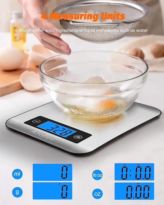 Ataller Smart Food Scales with Nutritional Calculator, Smartphone App with 26 Nutrients Tracking, Calorie, Marco, Digital Kitchen Weight Grams and Ounces for Weight Loss, 11 Pounds, Stainless Steel