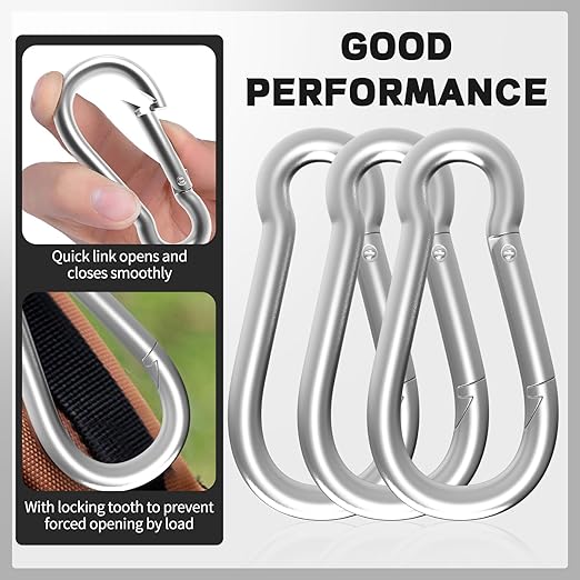 50PCS M5 Spring Snap Hook Carabiner, Heavy Duty Galvanized Steel Carabiner Clip, 200LBS Holding Capacity Spring Clips for Hammock Swing Outdoor Travel