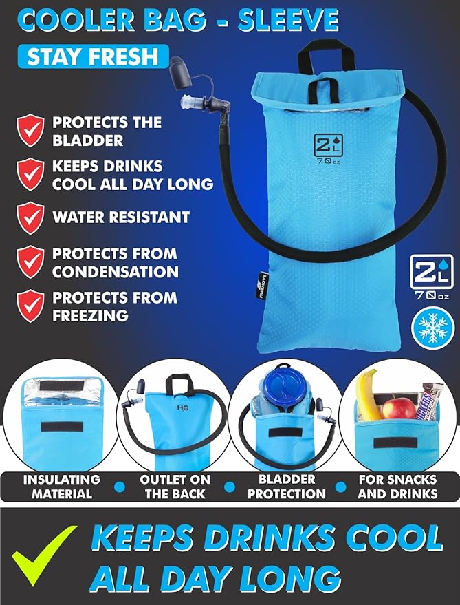 Hydration Pack with 2L or 3L Water Bladder & Cooler Bag > Keeps Drink Cool & Protects Bladders > Camelback Reservoir for Hydration Backpack, Tasteless & BPA Free, Quick Release Tube & Shutoff Valve