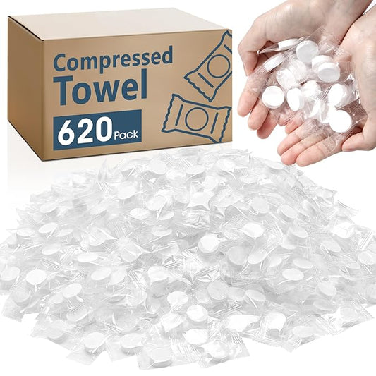 620 Pcs Compressed Towel, Mini Compressed Towel Tablets, Disposable Compressed Face Towels, Camping Towel, Portable Bulk Compressed Coin Tissues for Home, Travel, Outdoor Sports