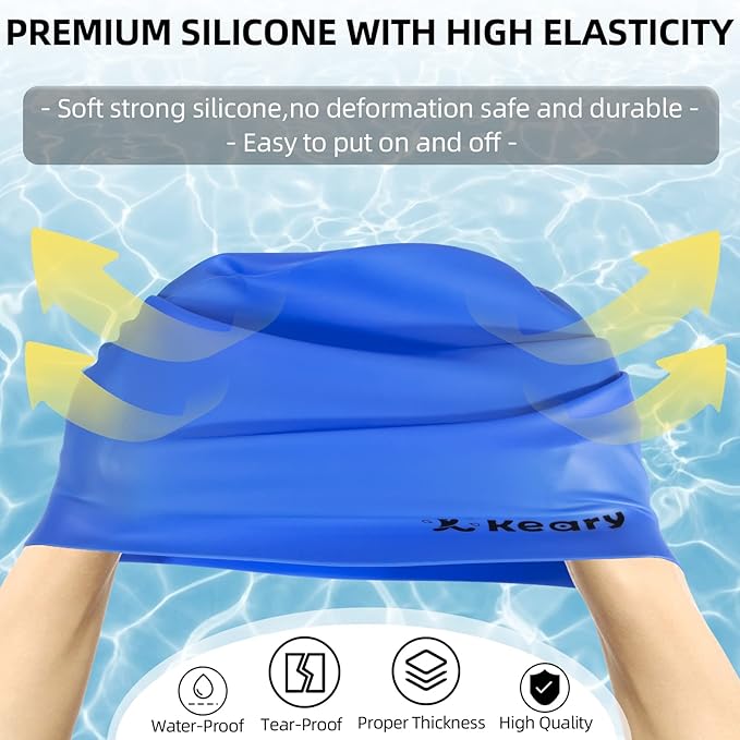 Keary Extra Large Swim Cap for Braids and Dreadlocks Extensions Weaves Long Hair, Waterproof Silicone Cover Ear Bath Pool Shower Swimming Cap for Adult Youth to Keep Hair Dry, Easy to Put On and Off