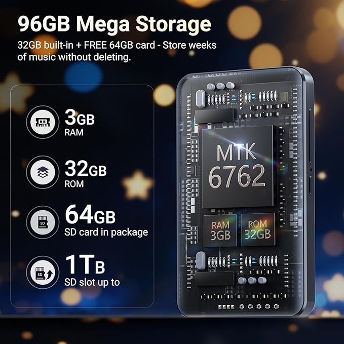 96GB MP3 Player with Bluetooth and WiFi, MECHEN Android 13 OS MP3 & MP4 Players with 4" Touchscreen and Speaker,Music Players with Spotify,Pandora, Audible, Amazon Music, Play Store