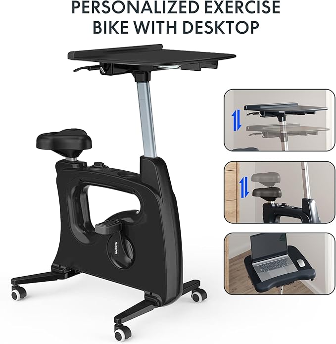 FLEXISPOT Exercise Bike with 2D Desktop, Space Saving Under Desk Bike with Removable Desk, Stationary Bikes Indoor Bikes with 300LBS Heavy Duty 8-Level Resistance Flywheel Optional LCD, V9PRO/V9MAX