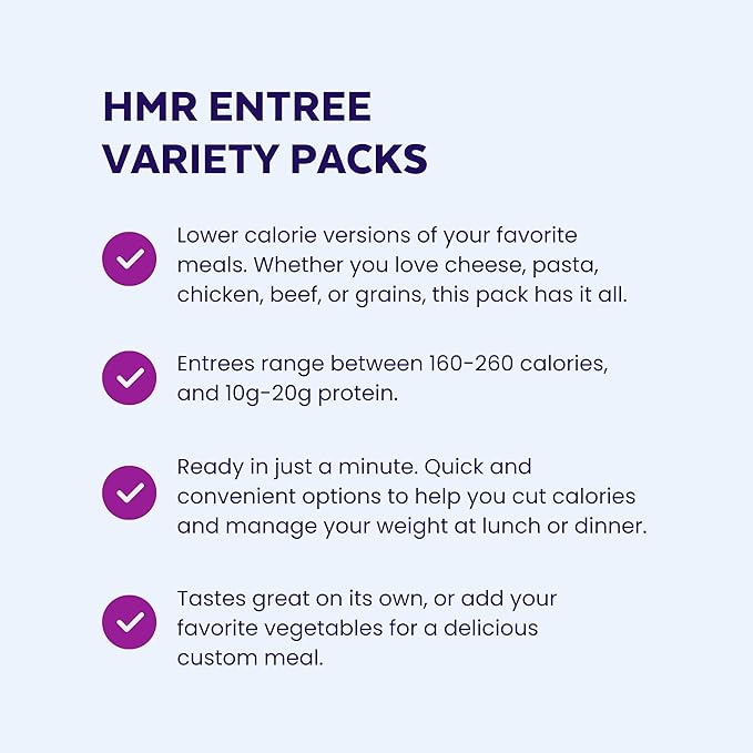 HMR Vegetarian Entrée Pack | Pre-packaged Lunch or Dinner to Support Weight Loss | Pack of 6 Ready to Eat Meals | 10-14 grams of Protein per Entrée | Low Calorie Food | 8oz Servings per Meal