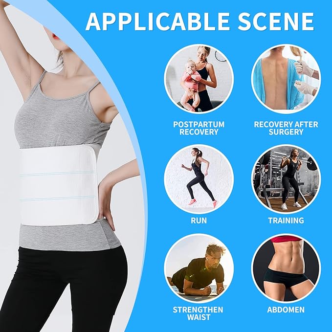 S Abdominal Binder Post Surgery - Elastic Waist Band for Stomach Support & Compression, Bariatric, Tummy Tuck | Latex-free, Breathable Belly Wrap Hernia Belt Lipo Garment - (45" - 60") 3 PANEL - 9"