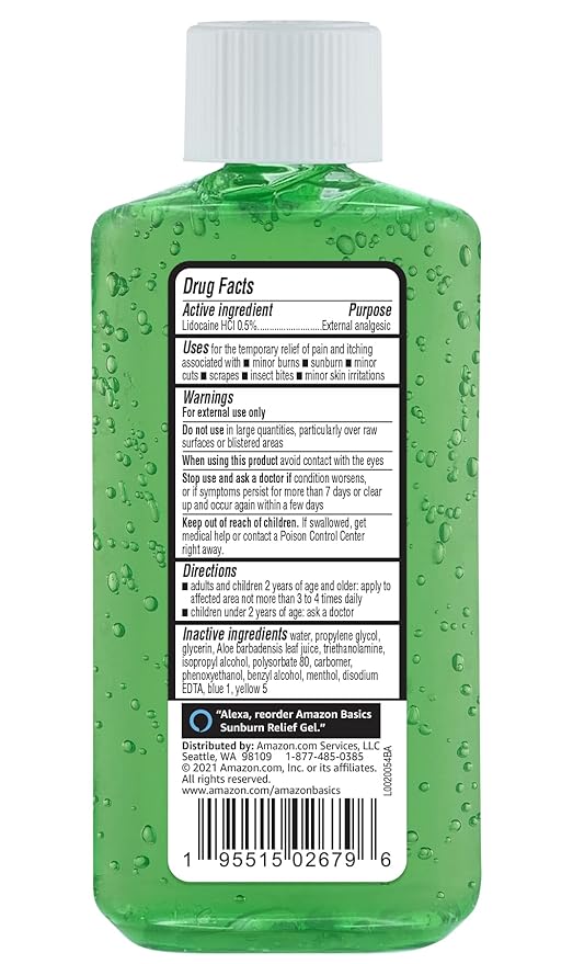 Amazon Basics Sunburn Relief Gel with Aloe Vera, 8 oz (Pack of 1) (Previously Solimo)