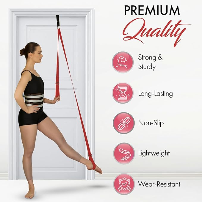 Stretching Strap With Door Anchor - Stretching Equipment to Improve Legs Flexibility - Splits Trainer For Home Ideal In Ballet, Dance, Cheerleading, Taekwondo, Yoga, Pole Dancing & Gymnastics