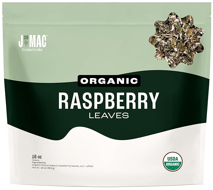 J Mac Botanicals, Organic Red Raspberry Leaf, Herbal tea (16 ounce bag 200+ cups) cut & sifted dried leaf