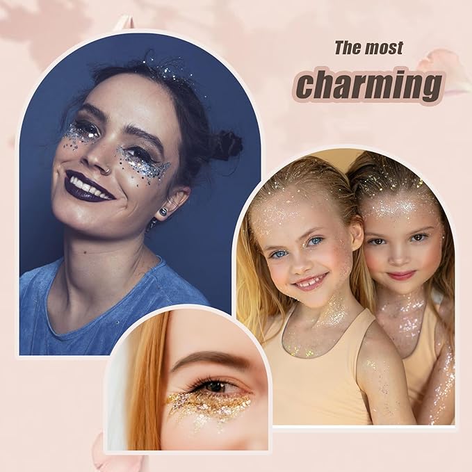 Face Body Glitter, Hair Glitter Sparkles Chunky Face Glitter Gel for Girls Makeup Singer Concerts Mermaid Festival Sequins Face Paint (3pc Purple)