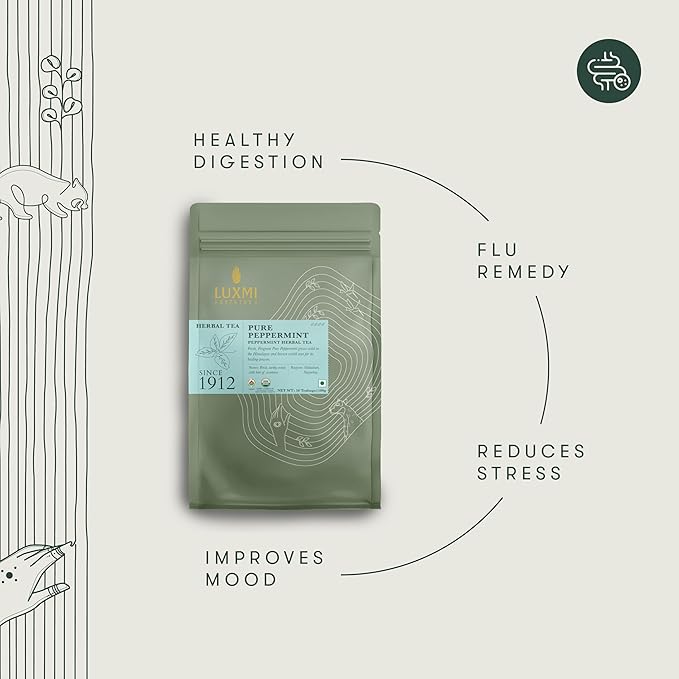 Luxmi Estates Purely Peppermint 50 Tea Bags (100g) Pack | USDA Certified Organic Herbal Tea | Mint Tea Best for Night Time | 50 Cups Bulk Pack