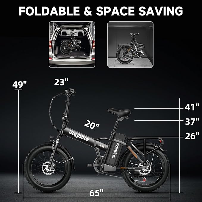 1000W Folding Electric Bike, 48V 20AH Large Removable Battery E Bike, 30+MPH, 80 Miles Max Range, 20" Fat Tire Electric Bike for Adults, Adult Electric Bicycles for Commute Beach Snow