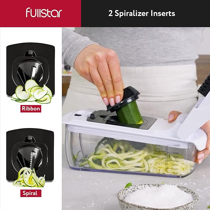 Fullstar The Original Pro Chopper - Vegetable Chopper and Spiralizer, Food Chopper with Container, Fruit Slicer, Kitchen Gadgets & Accessories, Home Essentials (8 in 1, White)