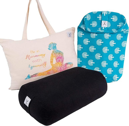 GAYO Yoga Bolster for Restorative Yoga - 100% Cotton, Includes Washable Cover and Carry Bag