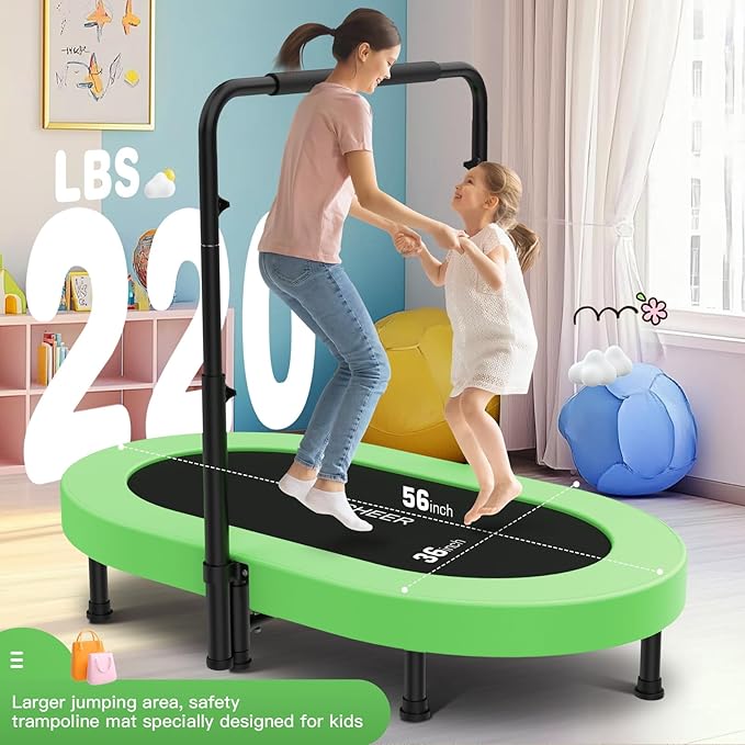 ANCHEER 56" Double Mini Trampoline for Kids, Mini Rebounder with 5-Level Adjustable Handle, Parent-Child Trampoline for Kids, Max Load 220lbs, Fun for Indoor/Outdoor