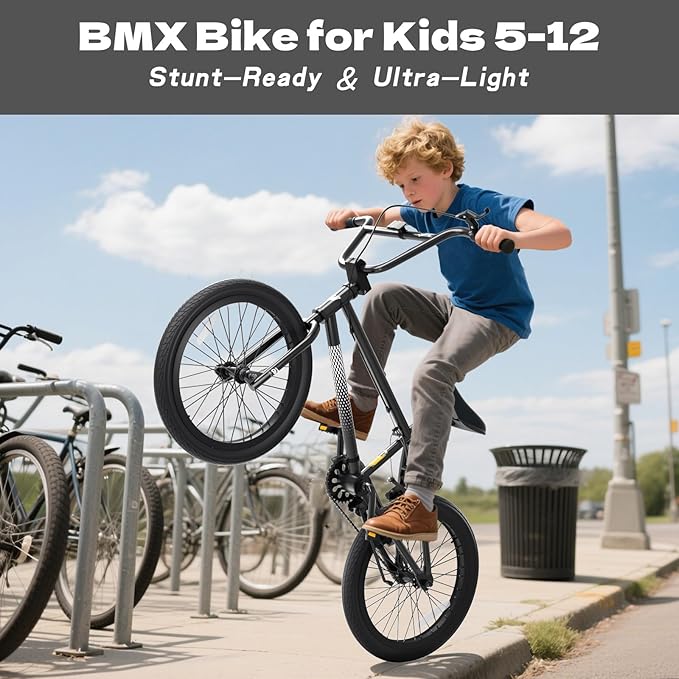 67i Boys BMX Bike 18/20 Inch Ages 8-12 Kids Bicycle with Front Rear U Brake Adjustable Seat Iron Fork 2.09" Wide Tires