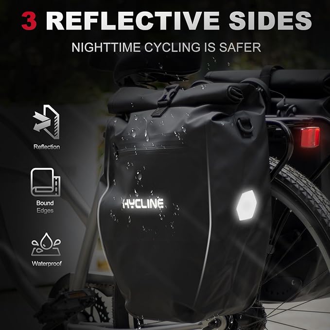 Hycline Waterproof Bike Panniers Bag: Bicycle Rear Rack Bags 28L Large Capacity with Dual Carrying Handle and Shoulder Strap for Commuting Cycling Traveling Touring Shopping - 2PCS