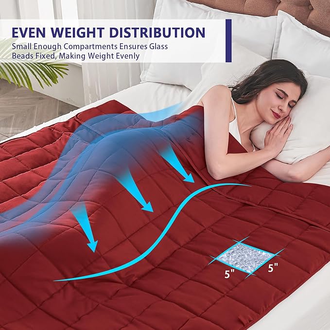 yescool Weighted Blanket for Adults (15 lbs, 48" x 72", Red) Cooling Heavy Blanket for Sleeping Perfect for 140-160 lbs, Twin Size Breathable Blanket with Premium Glass Bead, Machine Washable