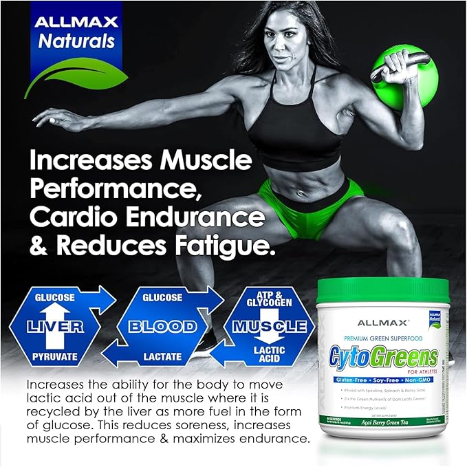 ALLMAX Nutrition - Cytogreens Super Greens Powder, Infused with Spirulina, Spinach & Barley Grass, Supports Immune & Digestive Health, Gluten Free & Vegan, 60 Servings (Acai Berry Green Tea)