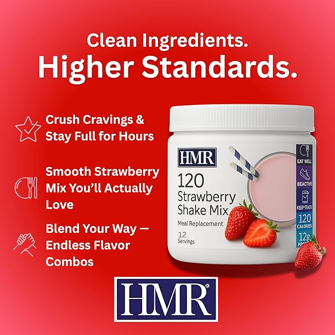 HMR 120 Shake Meal Replacement Powder | Strawberry Shake Mix to Support Healthy Weight Loss | 12g of Protein | Nutritional Drink | Low Calorie Food | 12 Servings