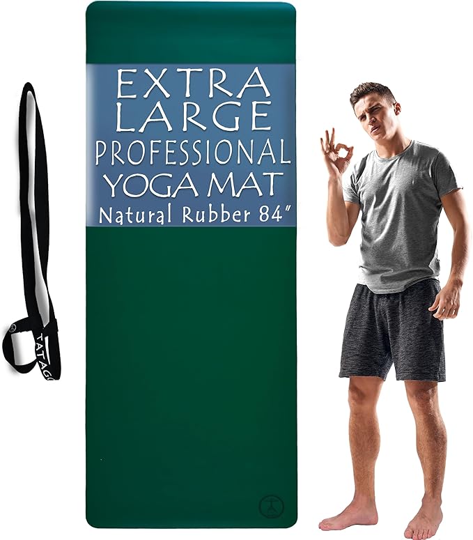 Tatago Hot Yoga Mat Non Slip-Professional Grade Natural Rubber Yoga Mat, Pliates Mat, Stretching Mat or exercise mats for home workout. Nonslip for Hot and Sweaty Classes. Includes Yoga Strap for Carrying and Stretching too.