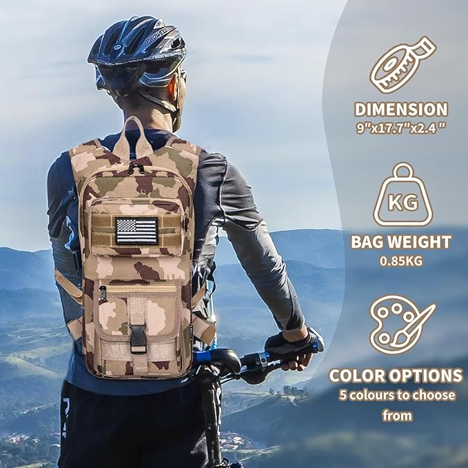 Hydration Backpack, Tactical Molle Water with 2L TPU Water Bladder, for Men Women Lightweight Water Backpack, Hydration Pack for Hiking, Biking, Climbing and Hunting